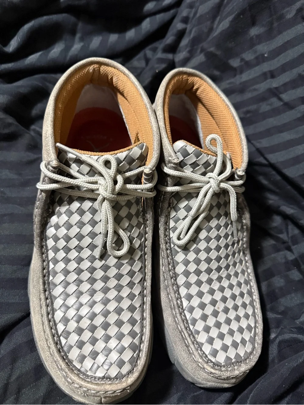 Twisted X Men's Gray Suede Boat Shoes with Checkered Toe